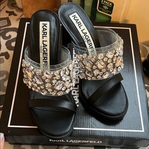 Karl Lagerfeld Crystal Embellished Black Heels